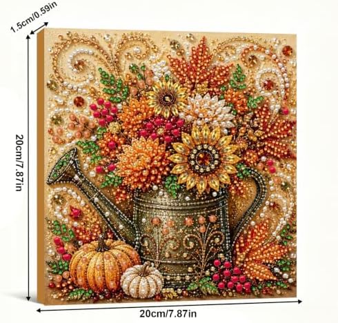 DIY Pearl Painting Kit for Adults, Autumn Watercan Fall Art with Wood Frame, 20x20cm Self-Adhesive Pearl Diamond Craft, Autumn Wall Decor Gift for Women, Beginners Relaxing Hobby Kit - Image 4