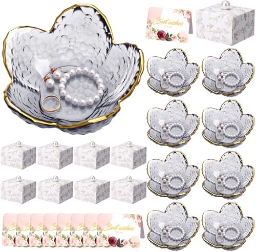 Quelay 8 Set Grey Flower Ring Dish Jewelry Tray with Box Greeting Card by Quelay