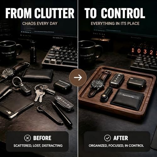Solid Black Walnut EDC Dump Tray - Premium Valet Tray for Men, Minimalist Geek Desk Setup Accessory & Nightstand Catchall Organizer (9.8" x 5.9") - Image 2