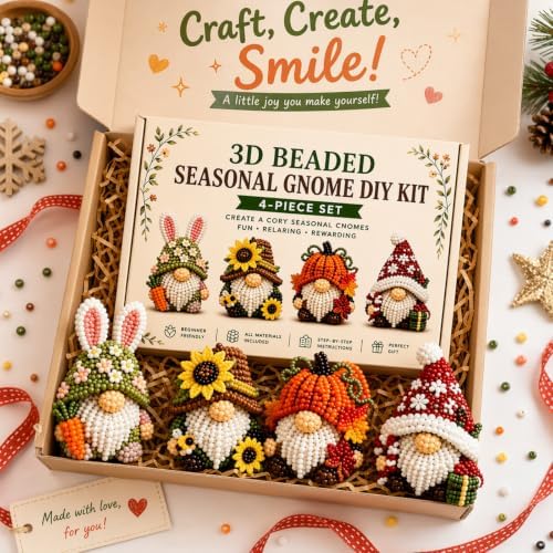 Ewudjou 1-Pack 3D Beaded Gnome DIY Kit & 3D Beaded Gnome Kit, Autumn Themed Beaded Craft Set for Adult Beginner Decoration - Image 5