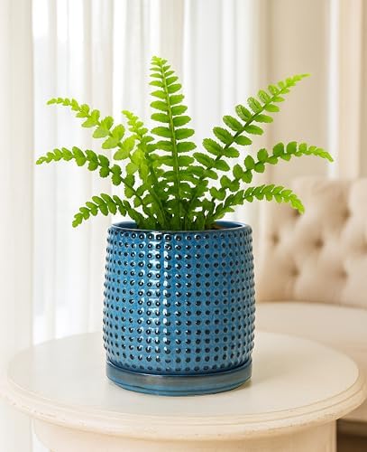 D'vine Dev Beaded Ceramic Pot with Saucer, 6 in, Ocean Teal, 27-C-X-8 - Image 7