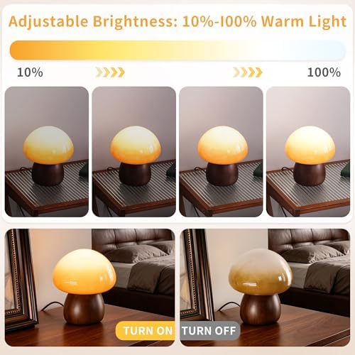 Wooden Base Small Table Lamp for Bedroom 60W Mushroom Table Lamps Gradient Colored Glass Shade Modern Side Table and Desk Lighting H 8.07 in (The Light Bulb is Included) - Image 3