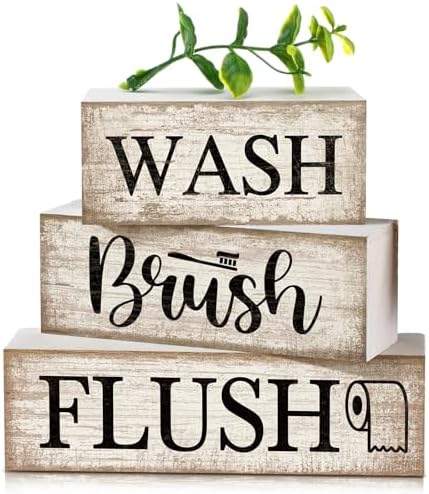 Moucuny 3 Pcs Bathroom Decor Wooden Block Signs Farmhouse Rustic by Moucuny