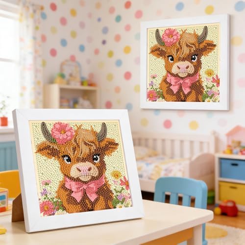 GHHKUD Highland Cow Diamond Art Painting Kits for Adults with Frame, Diamond Art Animals Crafts for Ages 4-6-8-12, Easy to DIY Gem Painting Gifts Home Wall Deco 15x15cm (Beautiful Packages) - Image 4