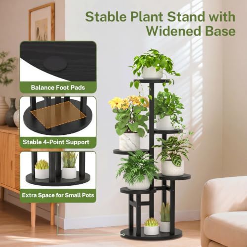 iDavosic.ly 5 Tier Wood Plant Stand Indoor Outdoor Corner Tall Shelf, Black - Image 6