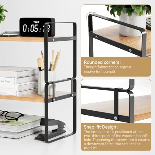 YGYQZ Desk Shelf Organizer, 2-Tier Desktop Bookshelf, Black & Wood - Image 5