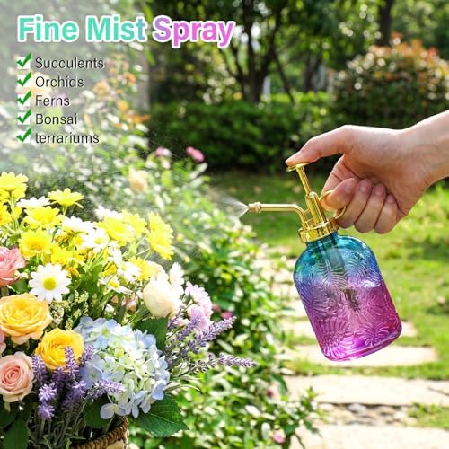 Sliner 6 Pack Glass Plant Mister Spray Bottles 7.7" Tall Glass Water Spray Bottle 12.2 oz Hand Pump Sprayer Fine Mist Watering Can with One Hand Top Pump for Indoor & Outdoor Houseplants(Golden) - Image 4