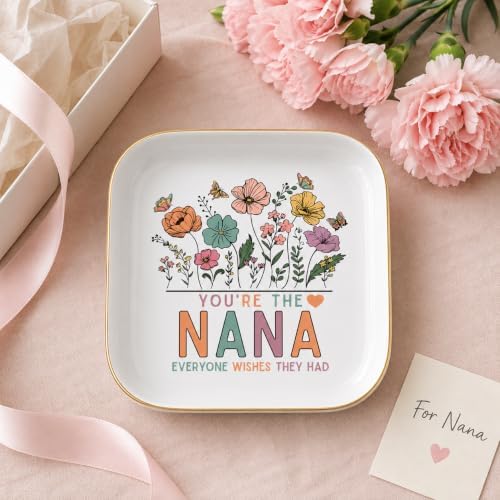 Nana Gifts for Grandma Birthday Christmas, Ceramic Wildflowers Jewelry Dish - Image 4