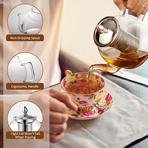 HIWARE 1000ml Glass Teapot with Removable Infuser, Stovetop Safe Tea Kettle, Blooming and Loose Leaf Tea Maker Set - Image 4