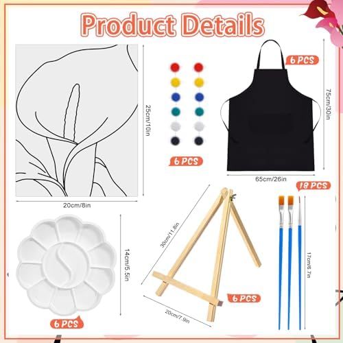 Motipuns 6 Set Pre Drawn Canvas for Painting for Adults Sip and Paint Kit with Easels 8 x 10 Inches Paint Party Kit with Printed Canvas Paints Brushes Palette Apron(Calla Flower) - Image 3