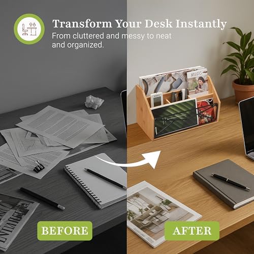 Prosumer's Choice Bamboo Desk Organizer for Office and Home – Natural Bamboo Mail Organizer for Countertop - Wooden Desktop Organizer for Mail, Files, Letters, and Tabletop Storage - Image 6