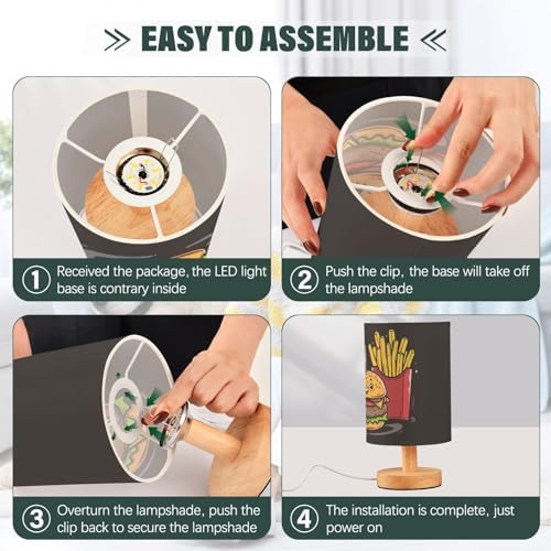 Fustylead Cartoon Style Hamburger and Fries Bedside Table Lamps with USB Port for Bedroom Lamp Accent Table Lamp Small Nightstand Lamp Sturdy Linen Shade Wooden Decorative Lamps for Home|Kids|Holiday - Image 6