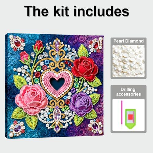 ARTopet DIY Pearl Painting Kit with Frame Gemstone Pearl Diamond Dots Beads Canvas Art Craft for Adult Beginners Display for Tabletop and Wall Mounting Home Decor-Rose - Image 2