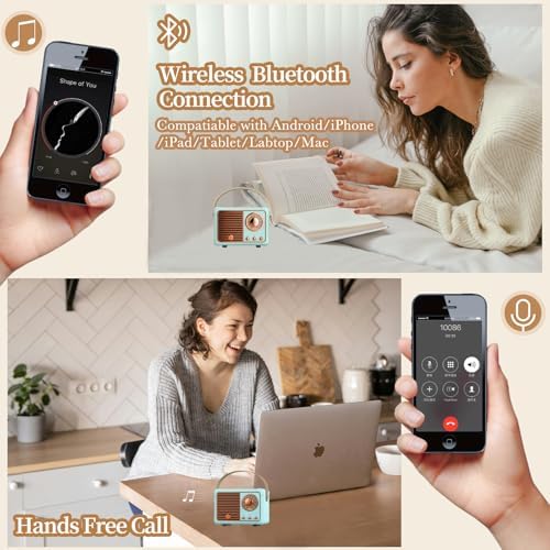 Retro Bluetooth Speaker, Wireless Mini Portable Speakers Support USB/TF Card/AUX, Vintage Decor, Retro Radio Bluetooth Speaker for Kitchen Desk Bedroom Office Outdoor, Gifts for Teens, Blue - Image 5