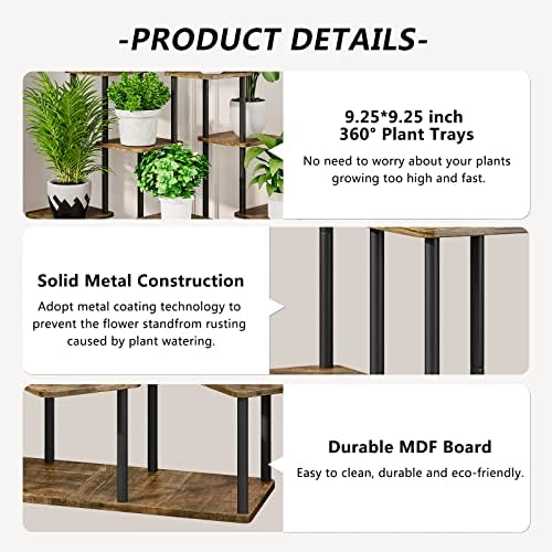 AZERPIAN 9 Tier Tall Plant Stand Indoor Corner Tiered Shelf Metal MDF Board - Image 5
