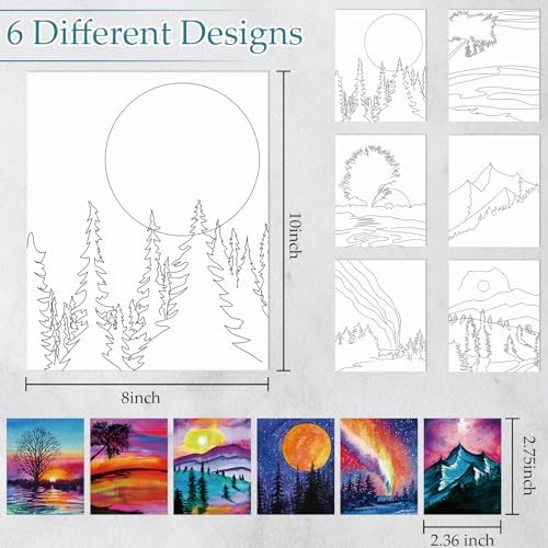 Dinifee 6 Pack Pre Drawn Canvas for Painting Pre Printed Canvas Kit 8 x 10 Inch Stretched Cotton Paint and Sip Set for Adults Couple Party Graduation Summer Date Night(Scenery) - Image 3