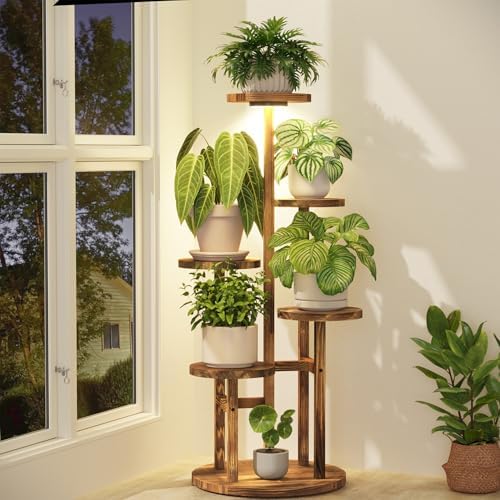 iDavosic.ly 5 Tier Wood Plant Stand Indoor Corner with Grow Light, Brown by iDavosicly
