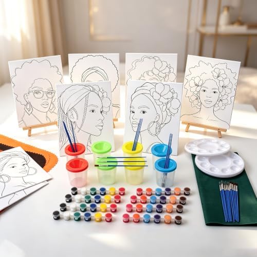 81 Pcs 8-Guest Pre Drawn Canvas Painting Kit, Black Women - Image 7