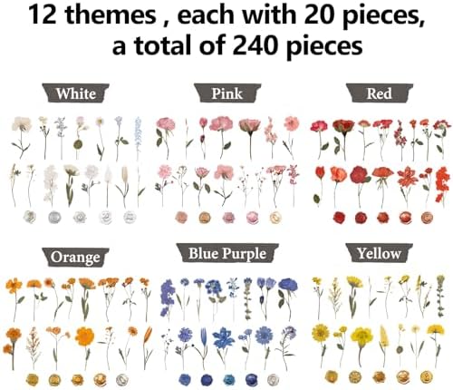 NESSCCI Pressed Flower Themed Stickers (Assorted 240 Pieces,12 Sheets) Scrapbook Supplies,Sticker for Journaling, Dried Floral Resin,Scrapbook Stickers,Junk Journal Sticker - Image 5