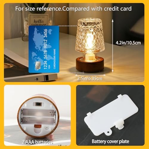 Mini Soft Warm LED Night Light, Battery Operated Portable Glass Lamp with Timer, Art Deco Style, Crystal Color, for Adults - Image 3