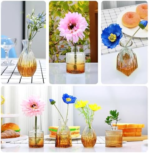 Glass Bud Vases Set of 4, Small Brown Flower Vases for Wedding Centerpieces - Image 6