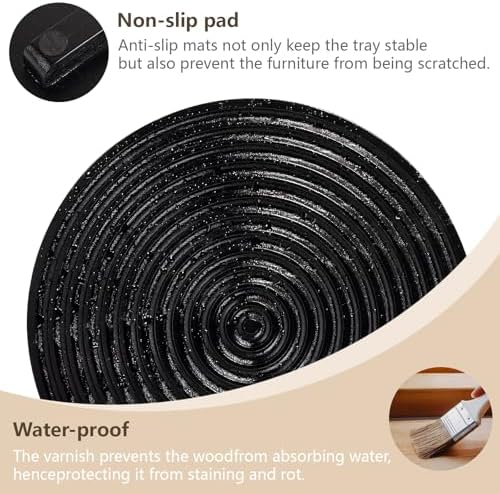 Round Decorative Tray Farmhouse Bathroom Decor Wood Riser, 11" Black - Image 6