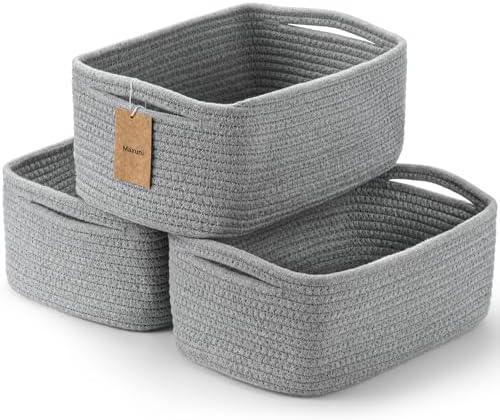 3 Pack Small Storage Baskets for Organizing, 11.8×7.8×5.1", Grey by MaxuniTechLife