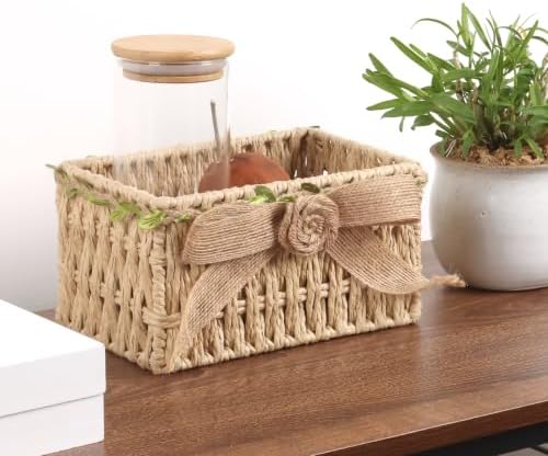 Moosky Mini Wicker Shelf Storage Baskets, Beige, 7.1" x 4.7" x 3.9" - Image 3