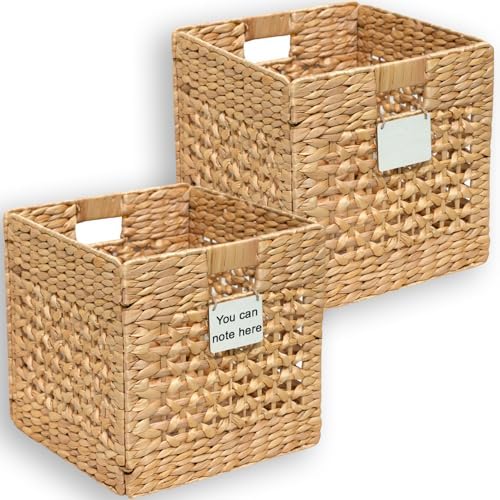 Water Hyacinth Storage Baskets Set of 2, 12x12x12 Wicker Cube Storage Bins for Shelves, Woven Cube Organizer for Closet Nursery, Rattan Basket Set, Canastas Para Organizar, Handwoven by TRUTHEQUEEN