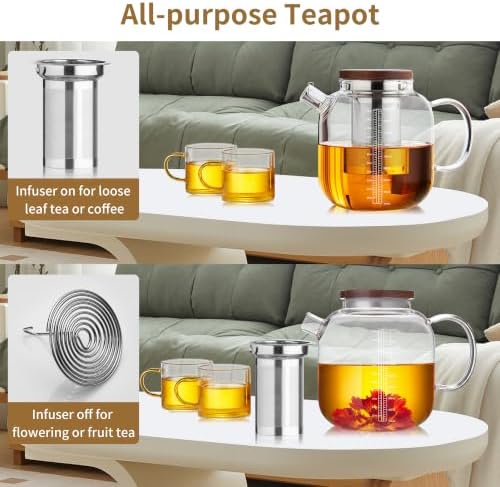 Glass Teapot with Infuser and Lid, 61oz/1.8L Large Borosilicate Glass Tea Pot with Removable Stainless Steel Strainer, Heat-Resistant Handle, Stovetop Safe Tea Kettle for Loose Leaf, Blooming Tea - Image 6