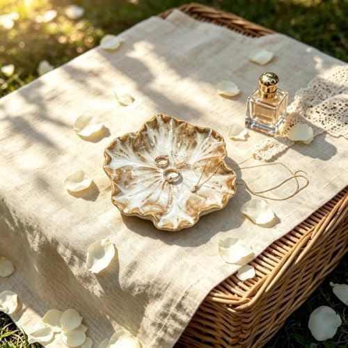 Boho Floral Jewelry Dish - Glazed Ceramic Ring Holder, Rustic Trinket Tray for Vanity Nightstand Bathroom Counter, for Keys Jewelry, Perfect Birthday Bridesmaid Housewarming Gift for Women（Brown） - Image 3