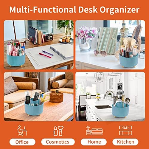 Desk Pencil Pen Holder, 5 Slots 360°Degree Rotating Organizers for, Desktop Storage Stationery Supplies Organizer, Cute Cup Pot Office, School, Home, Art Supply, Blue - Image 5