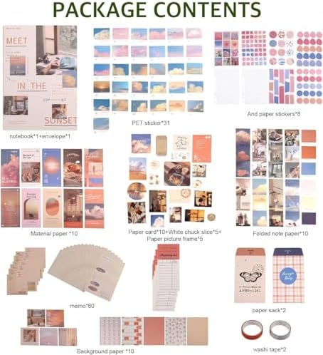 ATIRAMANIYA 346pcs Journal Supplies Kit Vintage Scrapbook Stickers Art Journaling Bullet Junk Journal Planners DIY Decoration Paper Stickers Craft Kits Notebook Collage Album (Sunset Book) - Image 2