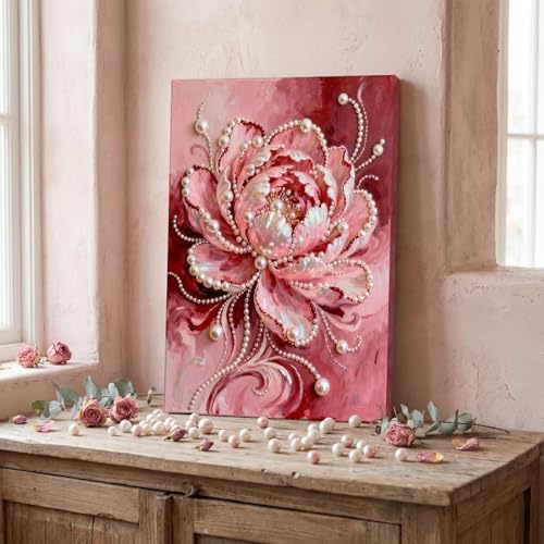 DIY Pearl Painting with Frame, Creative Design, Handmade Stress-Relieving Home Wall Decoration, Includes Frame and Tools-Flowers-2 - Image 2
