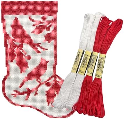 Howie's Needlepoint Needlepoint Kits, 18CT Printed Embroidery Pattern Starter Kits, Stamped Patterns Canvas Kits(Christmas Stocking - Cardinal Bird,4x6inch) by HowiesNeedlepoint