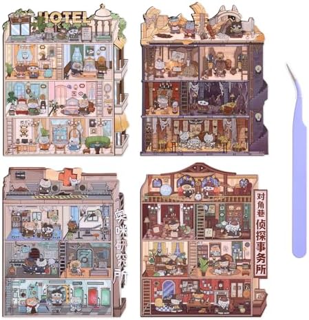 Girls 3D Miniature Scene Stickers, 4 Sets Magic Apprentice DIY House Stickers for Archaeological,Detective,Laboratory,Hotel,Cute 3D Cartoon Scene Stickers for Adult Kids Relief Stress Pass The Time by VYRANA