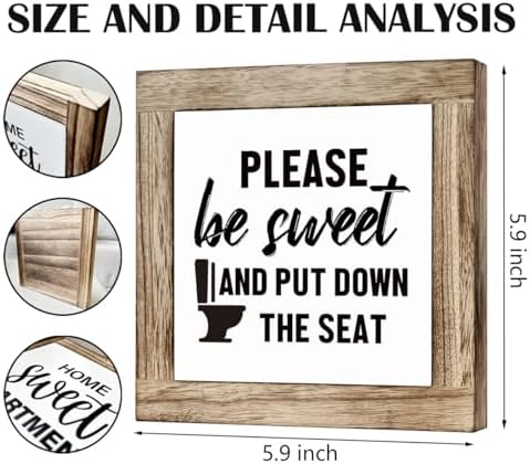Wooden Box Signs for Home Decor, Funny Bathroom Sign, Please Be Sweet and Put Down the Seat Sign, Farmhouse Bathroom Decor Tabletop, Rustic Bathrooms Signs - Image 2