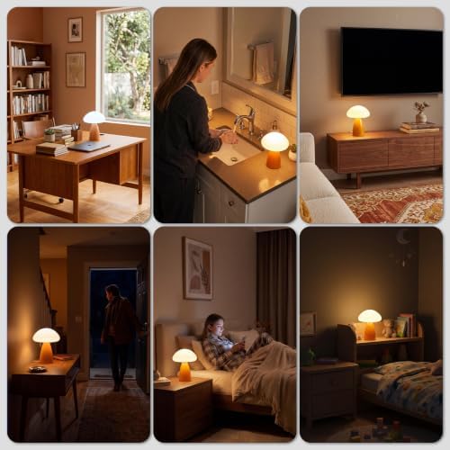 Mushroom Lamp, 3 Color Modes Stepless Dimmable Table Lamp, Retro Ceramic Base Bedside Lamp, Decorative Lamp for Bedroom, Nursery, Nightstand (Orange) - Image 6