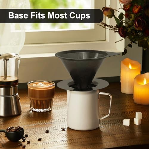 LHS Pour Over Coffee Dripper Reusable Coffee Filter Paperless Coffee Filter Stainless Steel Pour Over Coffee Maker Cone Coffee Dripper for 1-2 Cup,Black - Image 6