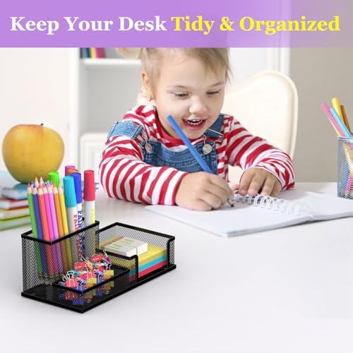 SUPEASY Pen Holder Desk Organizer, 2Pack Office Supplies Pencil Holder with 3 Compartments, Desk Accessories and Workspace Organizers for Home School Classroom, Black - Image 3