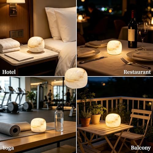 Natural Marble Lamp Cordless Touch Control Night Light 3-Way Dimmable Pat Light LED Ambient Glow Lamp Type-C Rechargeable Portable Stone Bedside Desk Lamp Zen Home Decor(3.94x3.94x3.15in) - Image 7