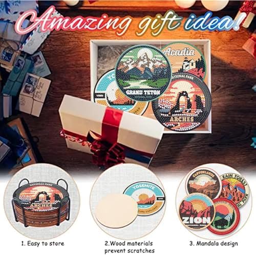 8 Pcs National park Diamond Art Coasters Kits,Diamond Painting Coasters ﻿ ﻿ - Image 6