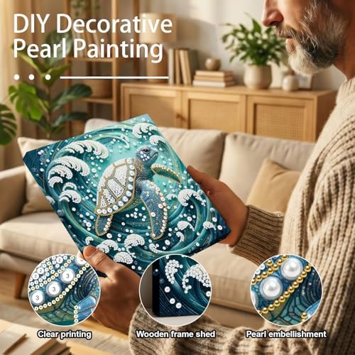 LQCrafK DIY Pearl Art Painting Handcraft Kit for Adults Beginners with Tools and Framed Painting, Creative Design,Self-Adhesive, Healing Stress-Relieving Home Wall Decoration-Sea Turtle - Image 2