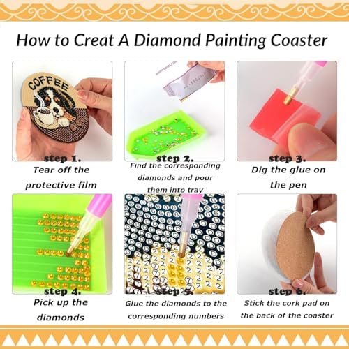 Clendo 8 PCS Coffee Dog Diamond Art Coaster Kits with Holder - Diamond Painting for Adults Beginners - 5D Gem Art Dots Paintings with Cork Pads - Crafts Supplies - Image 6