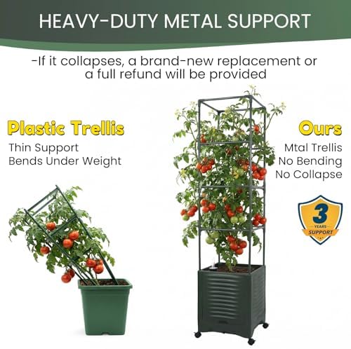 Tomato Planter Pot Tomato Box Raised Garden Bed 56.5" Tall Self-Watering and Water Indicator Planter for Tomato Outdoor Indoor Metal Trellis for Climbing Plants Large Reservoir-1 planter-not 2 - Image 3