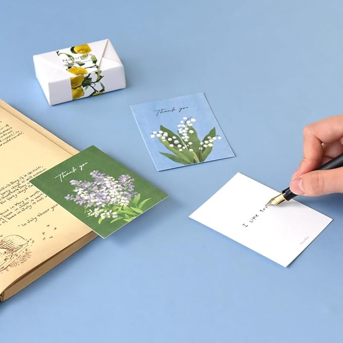 Monolike Day-by-day Card, Thank you - Olivia's Flowers Series.1 - Mix 36 Mini Single cards, 36 envelopes, 36 stickers Package