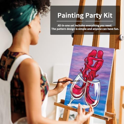 VOCHIC Couple Canvas Painting Kit Pre Drawn Canvas for Painting for Adult Party Kit Paint and Sip Party Supplies Wine Glasses Paint Art Set 8x10 inch Valentine (Pack of 4) - Image 3
