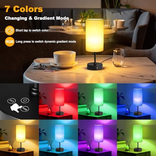Unicozin Table Lamp for Bedroom, 3 Color Temperatures, 7 RGB Colors, Adjustable Brightness, Dual USB Charging Ports, Ambience Nightstand Light with Grey Shade, Desk Lamp for Kids Reading Home Office - Image 3