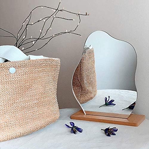 Acrylic Makeup Mirror for Desk with Stand Aesthetic Desk Decor Vanity Mirror Frameless Table top for Bedroom,Living Room and Minimal Spaces Room Decor (Baby Fat) by GUOJOZO
