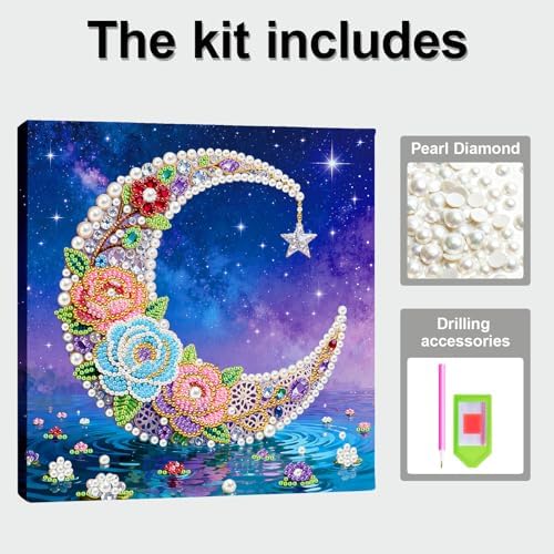 ARTopet DIY Pearl Painting Kit with Frame Gemstone Pearl Diamond Dots Beads Canvas Art Craft for Adult Beginners Display for Tabletop and Wall Mounting Home Decor-Moon - Image 3